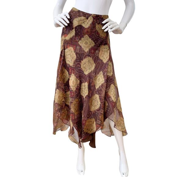 Ralph Lauren Black Label Skirt Silk Metallic Gold Asymmetric Vintage 90s - Picture 1 of 8